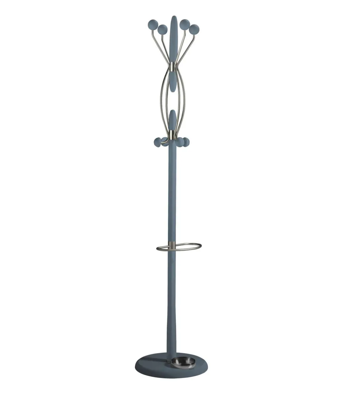 Perchero mod. 425 con paragüero herrajes cromo satinado lacado azul, 184 cm(alto)37 cm(ancho)37 cm(largo)