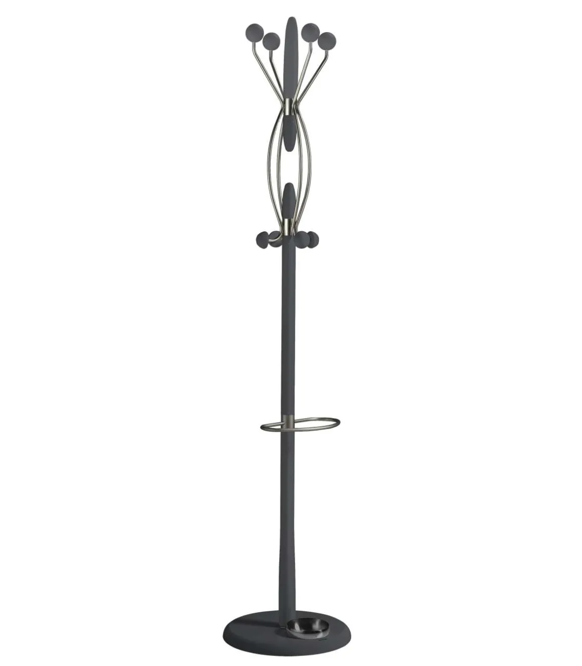 Perchero mod. 425 con paragüero herrajes cromo satinado lacado azabache, 184 cm(alto)37 cm(ancho)37 cm(largo)