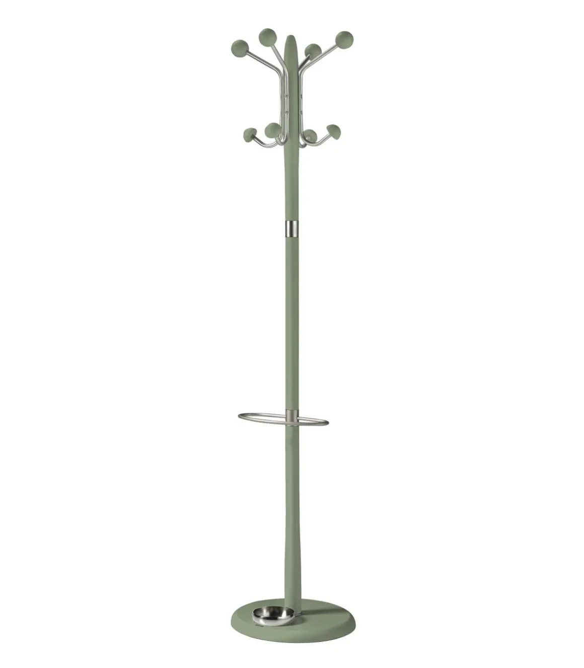 Perchero mod. 421 con paragüero herrajes en cromo satinado lacado verde, 180 cm(alto)37 cm(ancho)37 cm(largo)