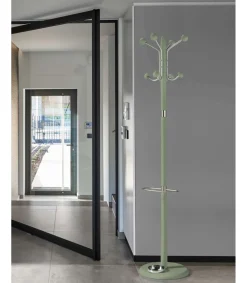 Perchero mod. 421 con paragüero herrajes en cromo satinado lacado verde, 180 cm(alto)37 cm(ancho)37 cm(largo)