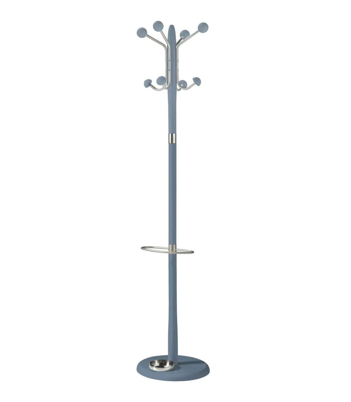 Perchero mod. 421 con paragüero herrajes en cromo satinado lacado azul, 180 cm(alto)37 cm(ancho)37 cm(largo)
