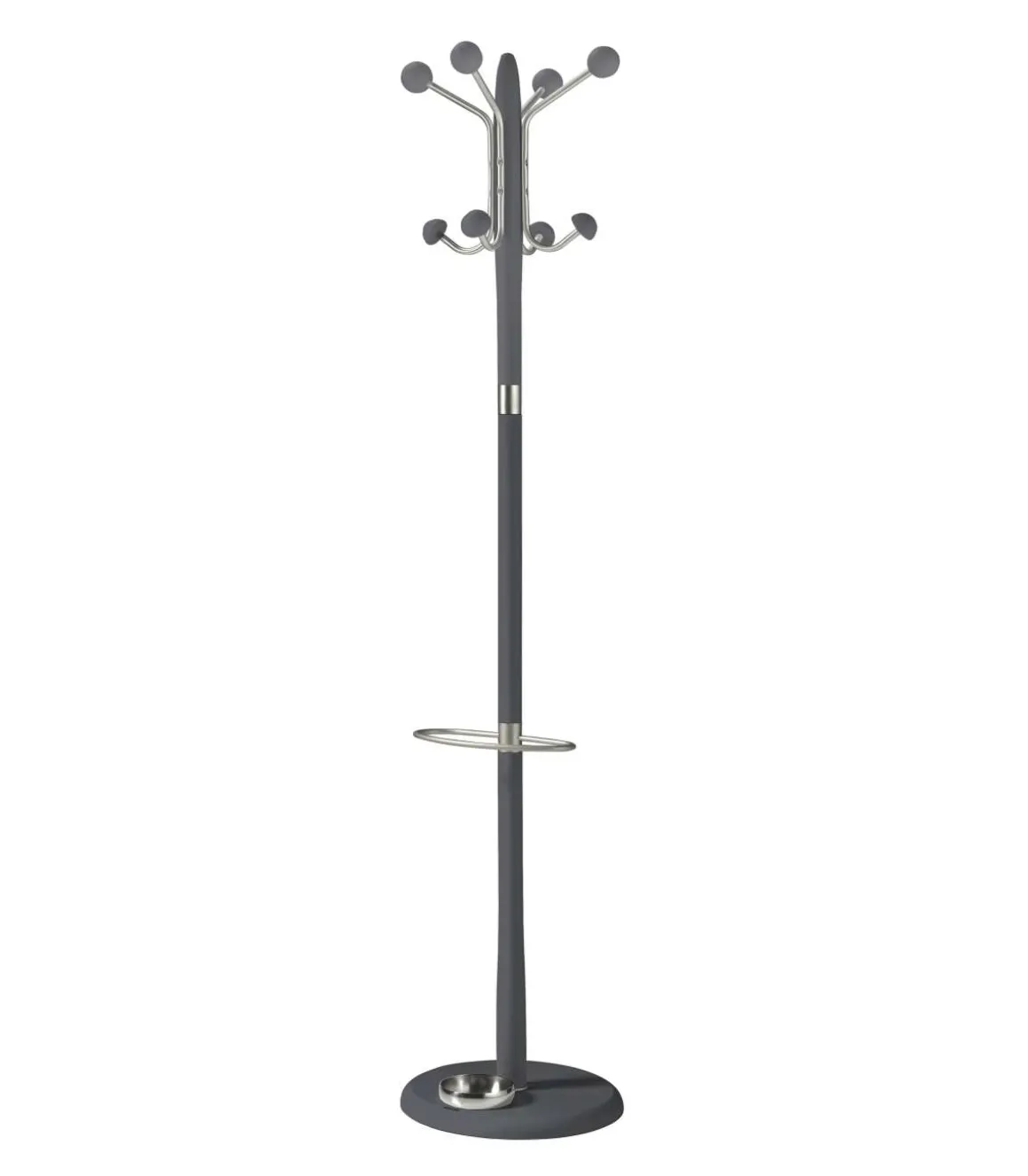 Perchero mod. 421 con paragüero herrajes en cromo satinado lacado azabache, 180 cm(alto)37 cm(ancho)37 cm(largo)