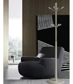 Perchero moderno mod. 414 herrajes cromo satinado lacado visón, 180 cm(alto)37 cm(ancho)37 cm(largo)