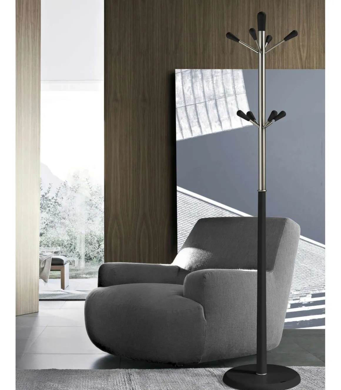 Perchero moderno mod. 414 herrajes cromo satinado lacado en negro, 180 cm(alto)37 cm(ancho)37 cm(largo)