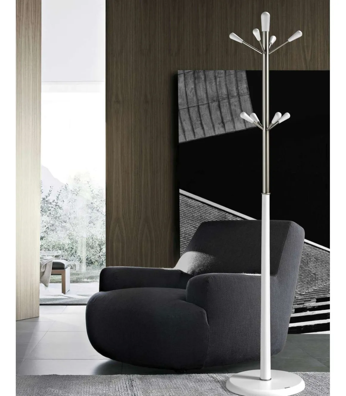 Perchero moderno mod. 414 herrajes cromo satinado lacado blanco, 180 cm(alto)37 cm(ancho)37 cm(largo)