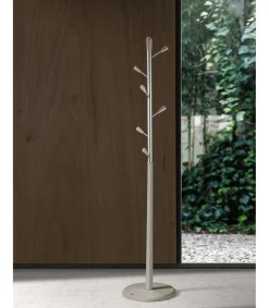 Perchero moderno mod. 413 herrajes en cromo satinado lacado visón, 190 cm(alto)37 cm(ancho)37 cm(largo)