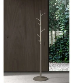 Perchero moderno mod. 413 herrajes en cromo satinado lacado moka, 190 cm(alto)37 cm(ancho)37 cm(largo)