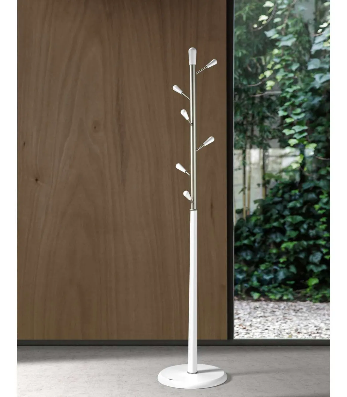 Perchero moderno mod. 413 herrajes en cromo satinado lacado blanco, 190 cm(alto)37 cm(ancho)37 cm(largo)