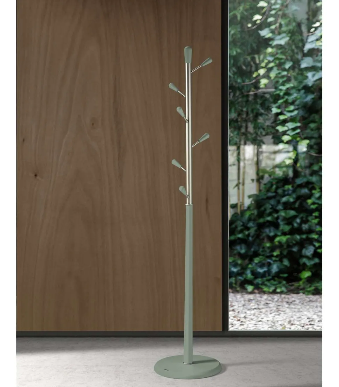 Perchero moderno mod. 413 herrajes en cromo satinado lacado verde, 190 cm(alto)37 cm(ancho)37 cm(largo)
