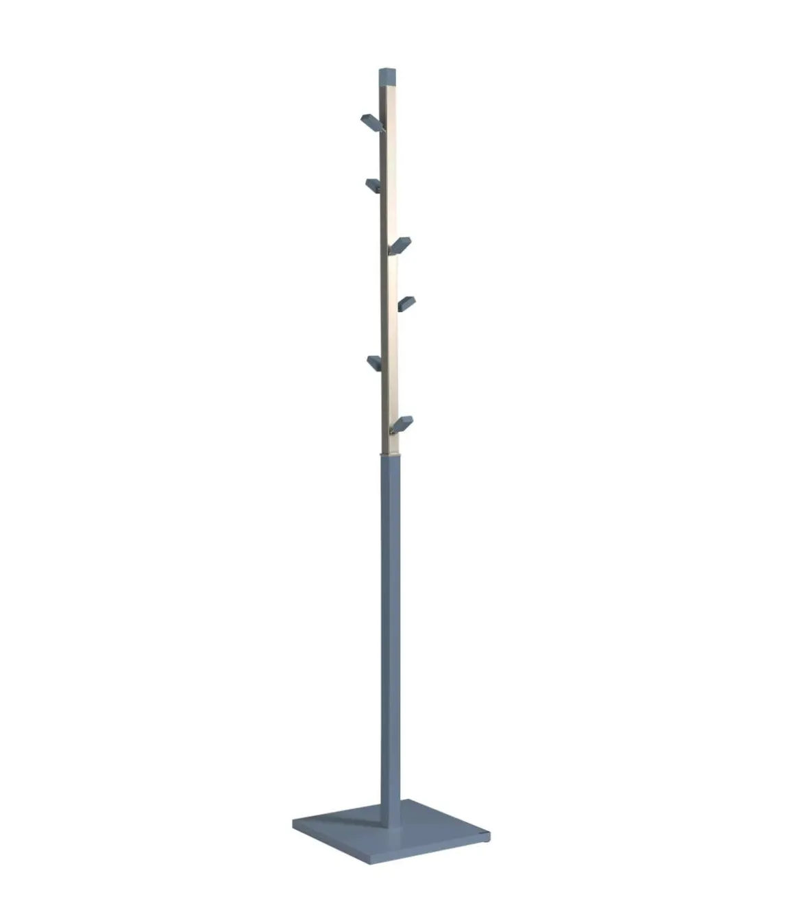 Perchero moderno mod. 428 herrajes en cromo satinado lacado azul, 180 cm(alto)34 cm(ancho)34 cm(largo)