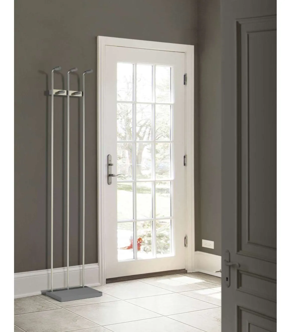 Perchero mod. 465 herrajes en cromo satinado lacado gris, 182 cm(alto)34 cm(ancho)20 cm(largo)