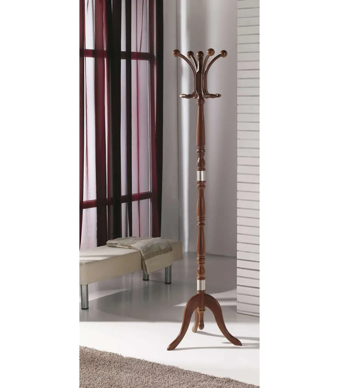 Perchero mod. 442 herrajes en cromo satinado lacado nogal, 175 cm(alto)44 cm(ancho)38 cm(largo)