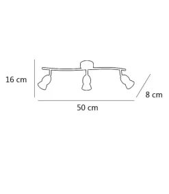 Plafón alargado de 3 luces Bala acabado niquel satinado 16 cm(alto)50 cm(ancho)8 cm(largo)
