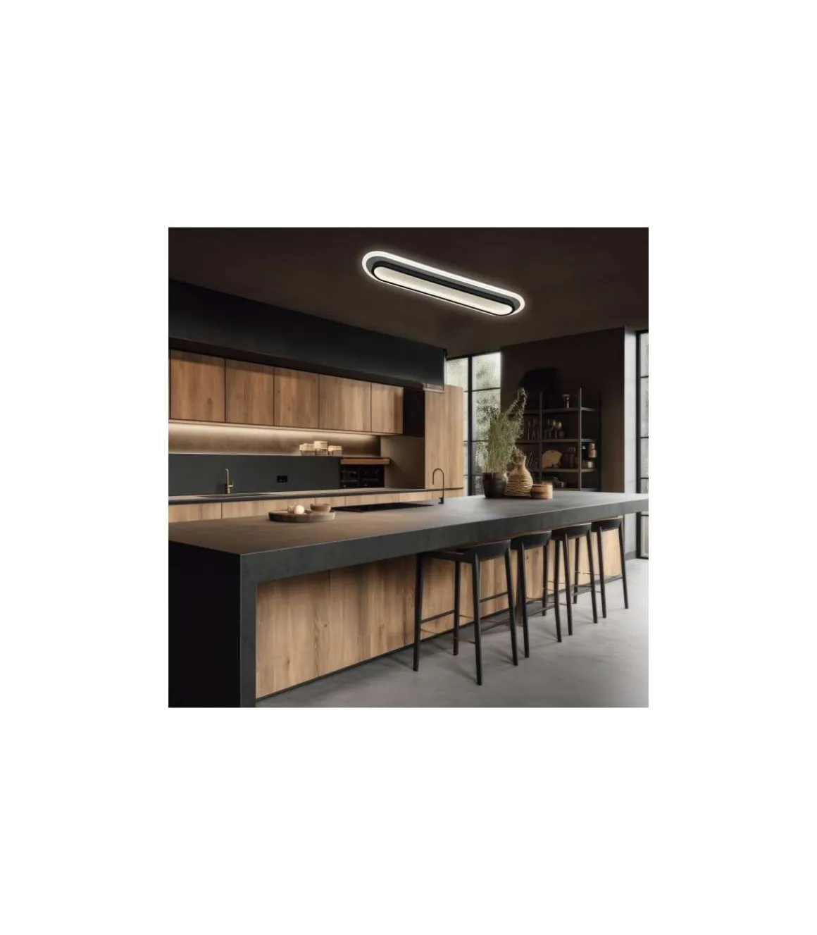 Plafón led modelo Solomon acabado negro, 6cm(alto) 80cm(ancho) 15cm(fondo) .