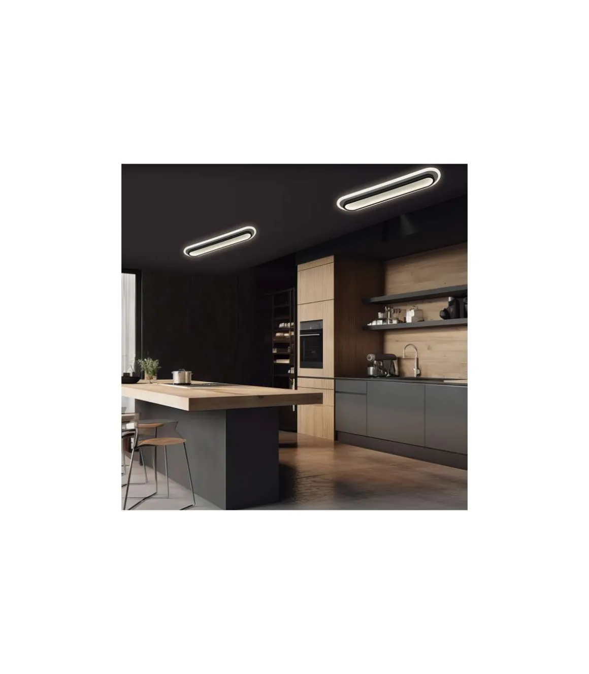 Plafón led modelo Solomon acabado negro, 6cm(alto) 80cm(ancho) 15cm(fondo) .