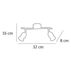 Plafon alargado 2 luces Bala acabado niquel satinado 16cm(alto)32 cm(ancho)8 cm(largo)