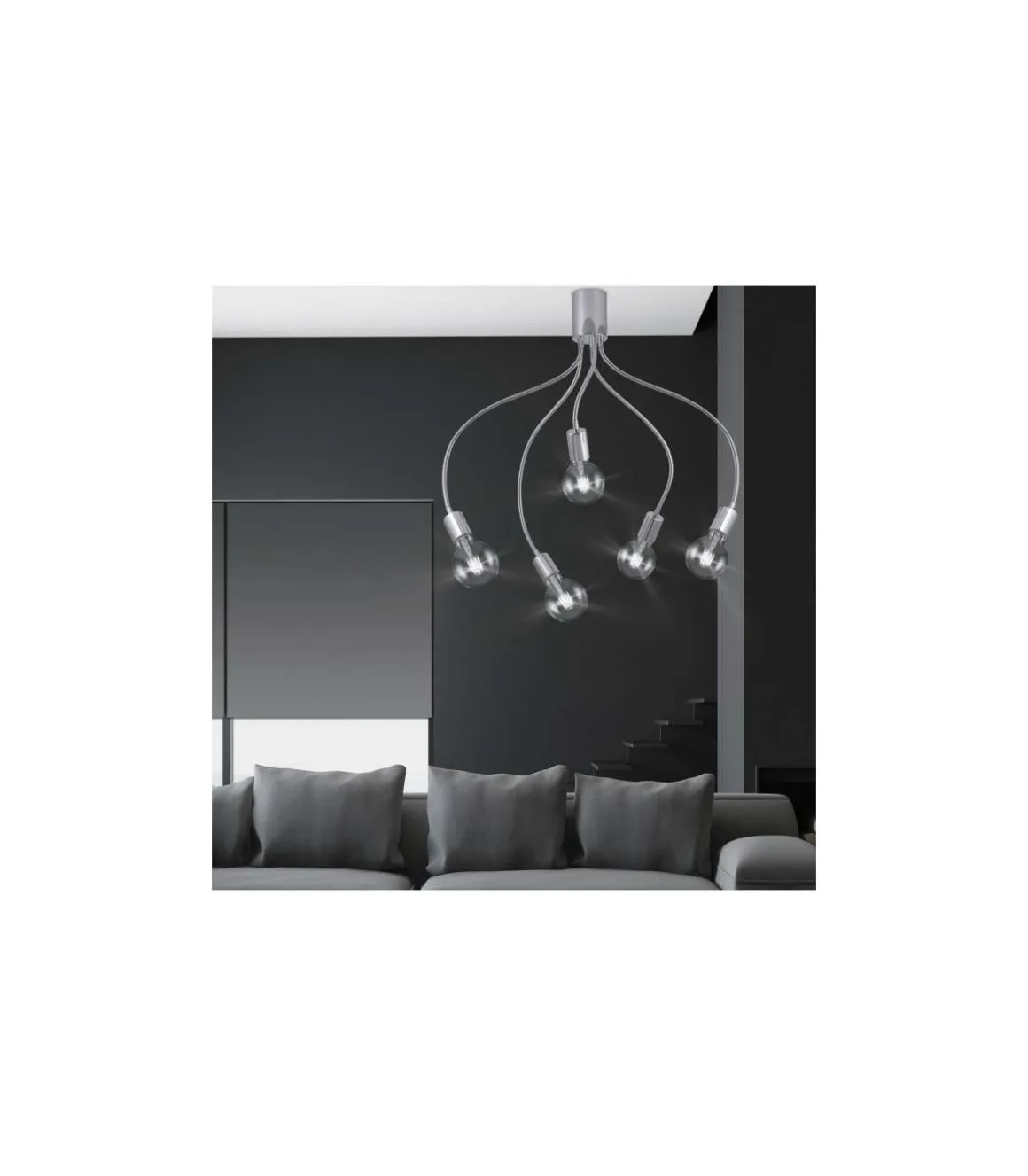 Plafon 5 luces Melissa acabado en cromo, 74 cm(alto) 95 cm(ancho) 95 cm(largo)