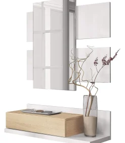 Recibidor con cajón + Espejo Modern en acabado madera natural 20 cm(alto)75 cm(ancho)29 cm(largo)
