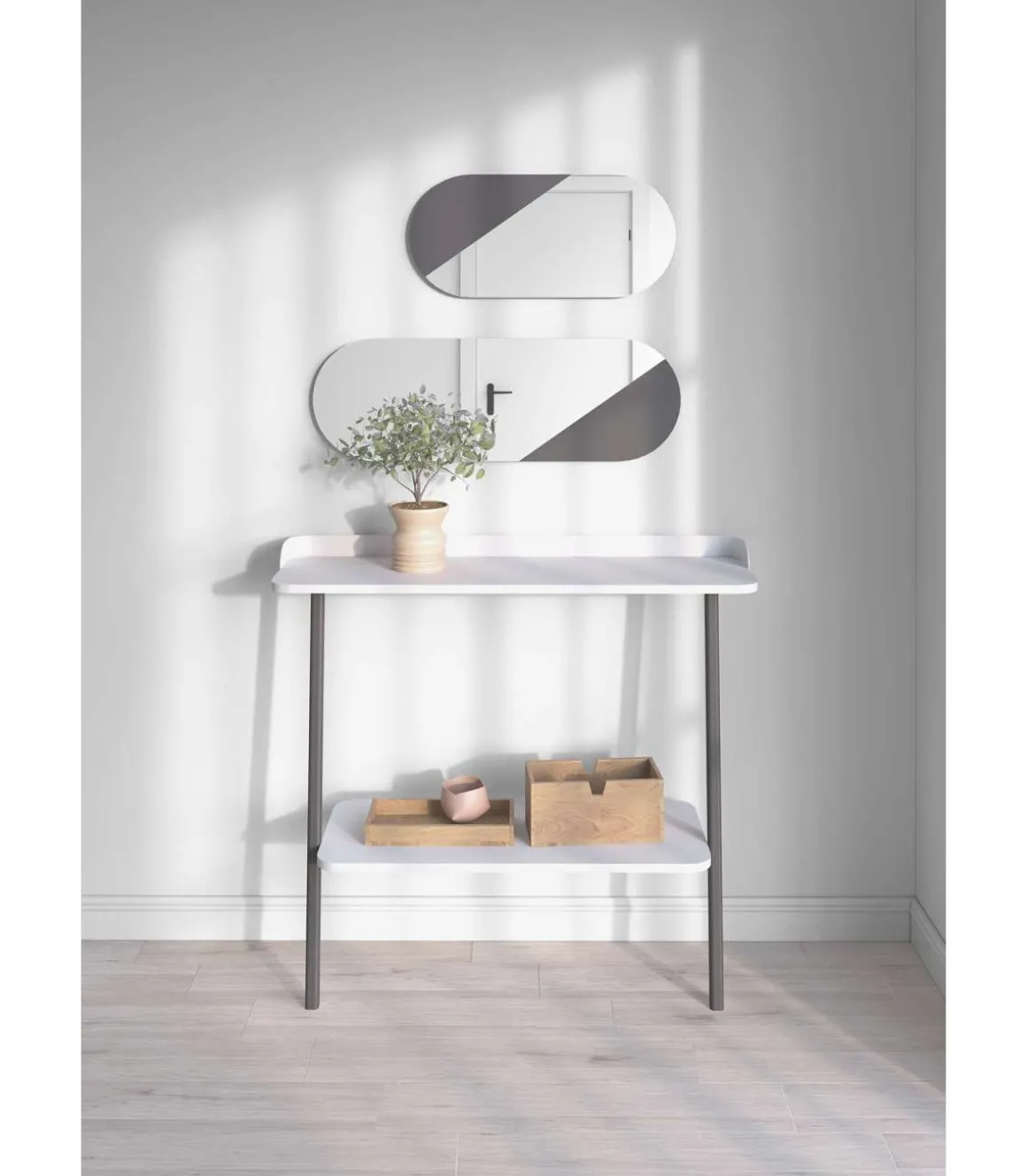 Recibidor modelo 787 acabado blanco/grafito, 87.5 cm (alto) x 111 cm (ancho) x 31 cm (prof.)