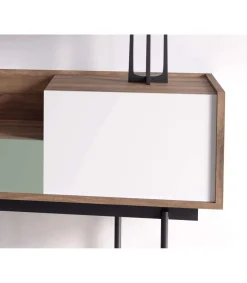 Recibidor modelo 671 acabado nogal combinado con blanco y verde, 84cm(alto) 98cm(ancho) 31cm(prof.)