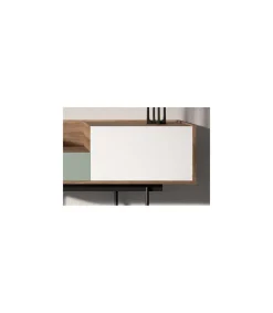 Recibidor modelo 673 acabado nogal combinado con verde y blanco, 84cm(alto) 122cm(ancho) 42cm(prof.)