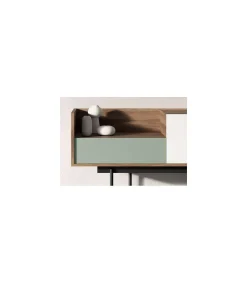 Recibidor modelo 673 acabado nogal combinado con verde y blanco, 84cm(alto) 122cm(ancho) 42cm(prof.)
