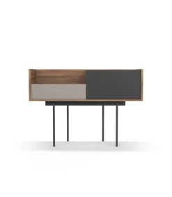 Recibidor modelo 673 acabado nogal combinado con arena y grafito, 84cm(alto) 122cm(ancho) 42cm(prof.)