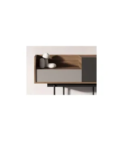 Recibidor modelo 673 acabado nogal combinado con arena y grafito, 84cm(alto) 122cm(ancho) 42cm(prof.)