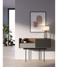 Recibidor modelo 673 acabado nogal combinado con arena y grafito, 84cm(alto) 122cm(ancho) 42cm(prof.)
