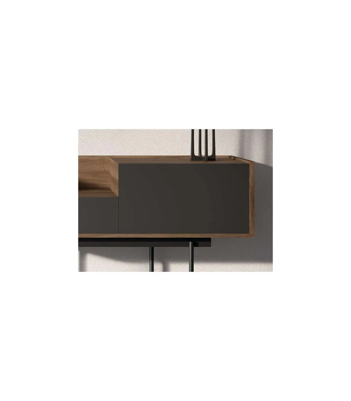 Recibidor modelo 673 acabado nogal combinado con grafito, 84cm(alto) 122cm(ancho) 42cm(prof.)