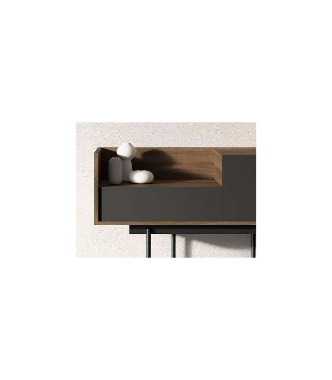 Recibidor modelo 673 acabado nogal combinado con grafito, 84cm(alto) 122cm(ancho) 42cm(prof.)