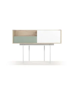Recibidor modelo 673 acabado roble combinado con verde y blanco, 84cm(alto) 122cm(ancho) 42cm(prof.)