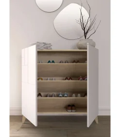Recibidor zapatero modelo 512 acabado roble claro/blanco, 90x90x27 (alto x ancho x fondo)