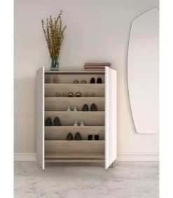 Recibidor zapatero modelo 515 acabado roble claro/blanco, 90x112x27 (ancho x alto x fondo)