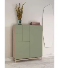 Recibidor zapatero modelo 515 acabado roble claro/verde, 90x112x27 (ancho x alto x fondo)