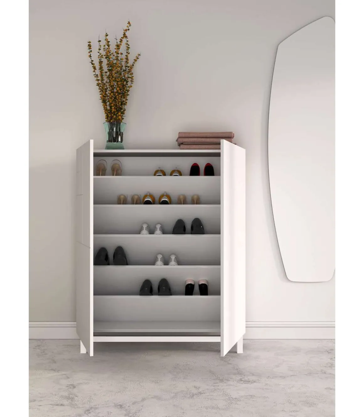Recibidor zapatero modelo 515 acabado blanco, 90x112x27 (ancho x alto x fondo)