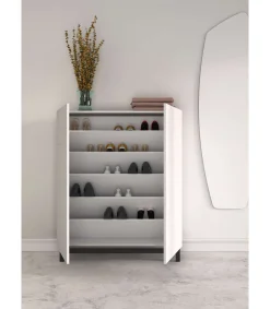 Recibidor zapatero modelo 515 acabado blanco patas negro, 90x112x27 ( ancho x alto x fondo)