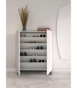 Recibidor zapatero modelo 515 acabado blanco patas grafito, 90x112x27 (ancho x alto x fondo)