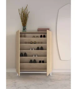 Recibidor zapatero modelo 515 acabado roble claro patas blanco, 90x112x27 (ancho x alto x fondo)