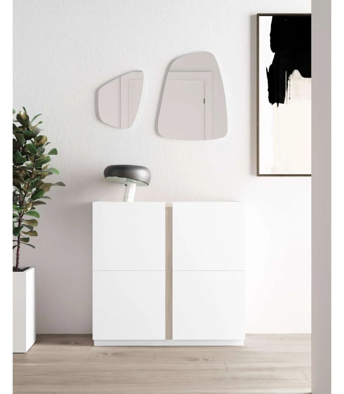 Recibidor zapatero modelo 516 acabado blanco/roble claro, 90 x 95 x 35 (alto x ancho x fondo)