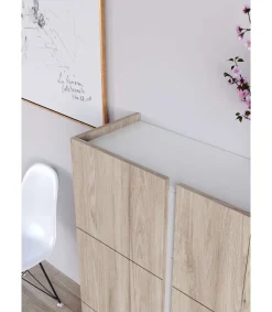 Recibidor zapatero modelo 517 acabado roble claro/blanco, 122 x 95 x 35 (alto x ancho x fondo)