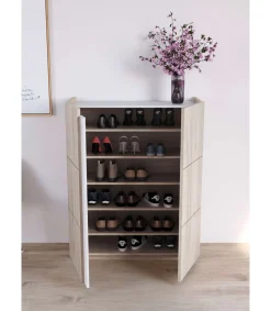 Recibidor zapatero modelo 517 acabado roble claro/blanco, 122 x 95 x 35 (alto x ancho x fondo)