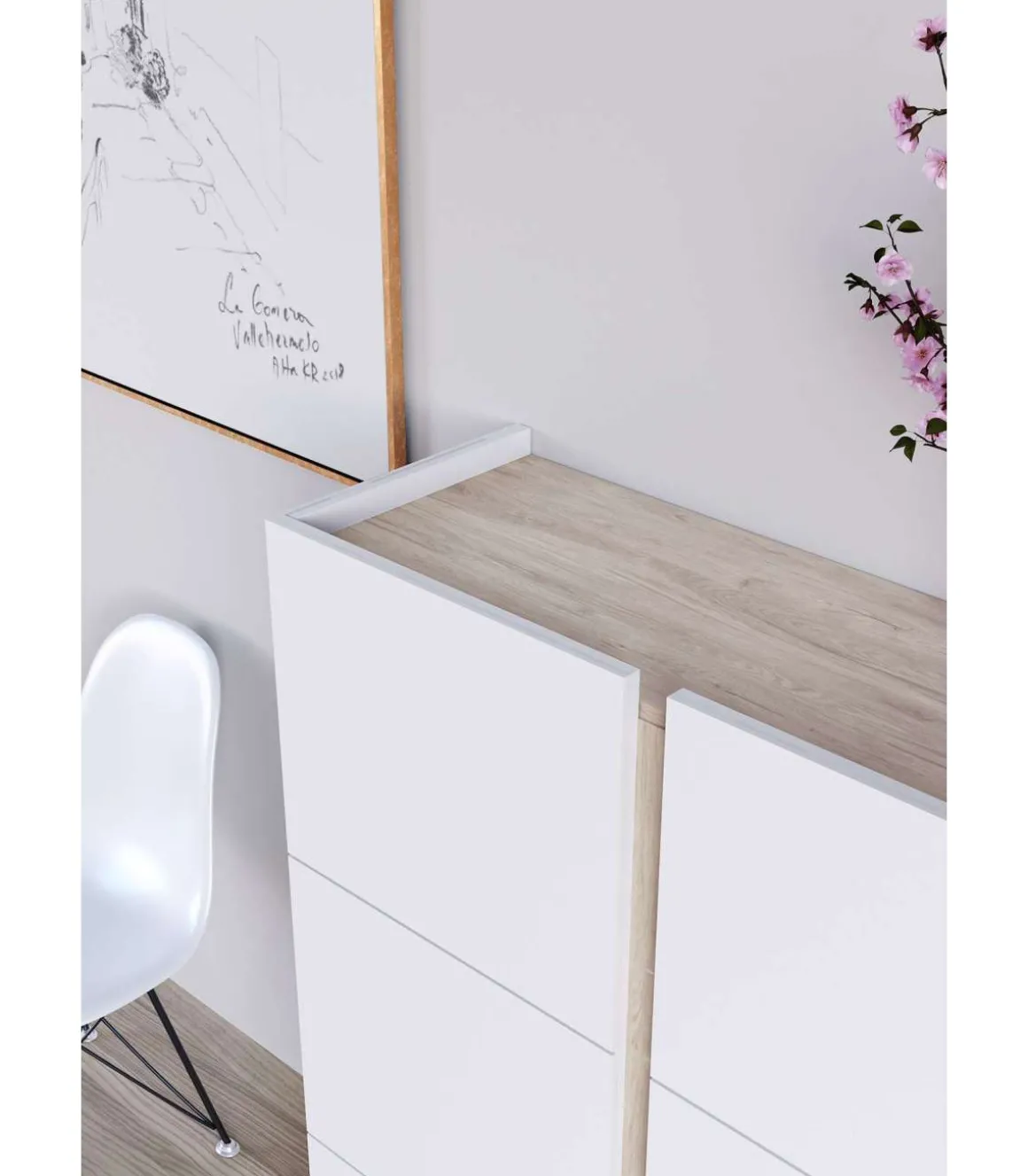 Recibidor zapatero modelo 517 acabado blanco/roble claro, 122 x 95 x 35 (alto x ancho x fondo)