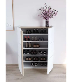 Recibidor zapatero modelo 517 acabado blanco/roble claro, 122 x 95 x 35 (alto x ancho x fondo)