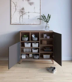 Recibidor zapatero modelo 510 acabado nogal/grafito, 90x90x26 (alto x ancho x fondo)