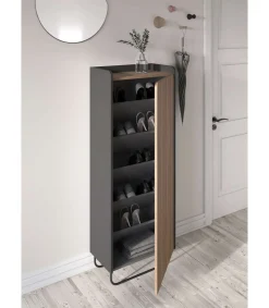 Recibidor zapatero 1 puerta Modelo 525 acabado grafito/nogal claro. 133cm(alto) 50cm(ancho) 28cm(fondo).