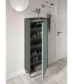 Recibidor zapatero 1 puerta Modelo 525 acabado grafito/verde. 133cm(alto) 50cm(ancho) 28cm(fondo).