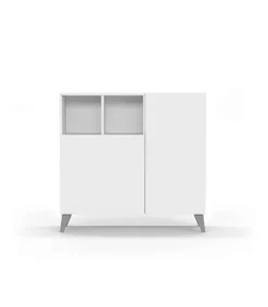 Recibidor zapatero 2 puertas en blanco patas en gris. 87 cm (alto) x 90 cm (ancho) x 27 cm (prof.)