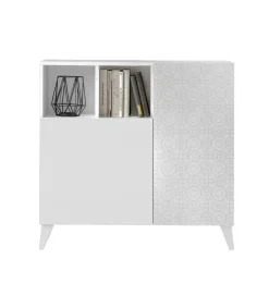 Recibidor zapatero 2 puertas en blanco con serigrafía GEO 3. 90 cm (alto) x 90 cm (ancho) x 27 cm (prof.)