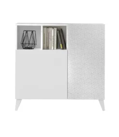 Recibidor zapatero 2 puertas en blanco con serigrafía GEO 2. 90 cm (alto) x 90 cm (ancho) x 27 cm (prof.)
